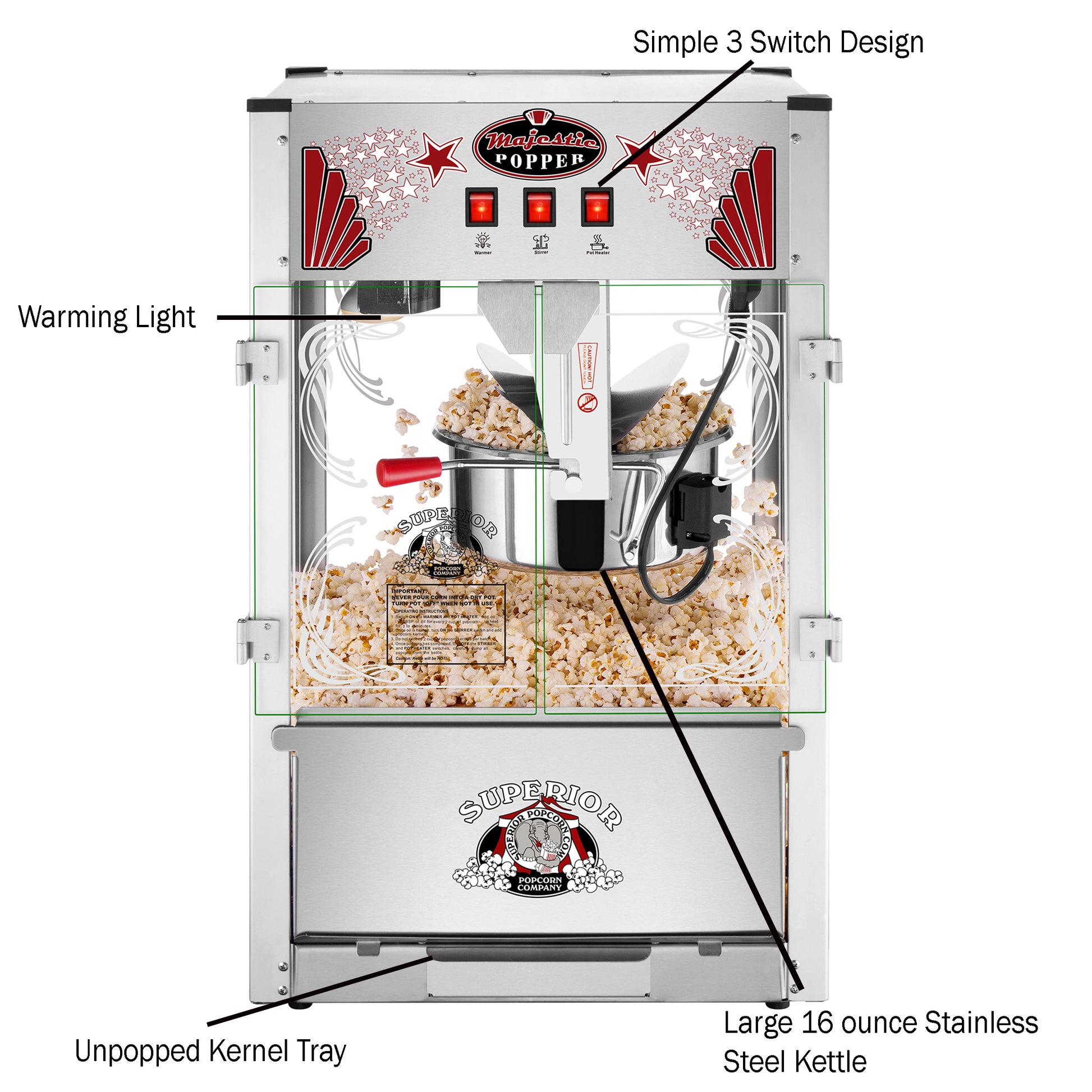 Superior Popcorn | Majestic 16 Ounce Commercial Style Popcorn Popper Machine