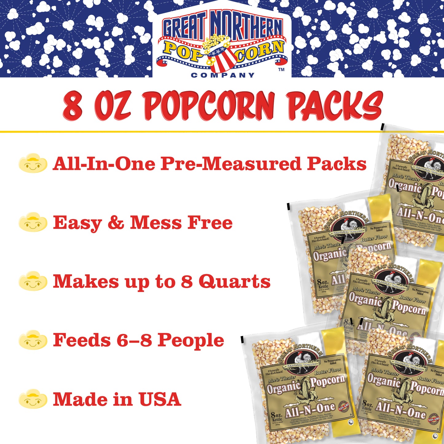 8 Ounce Organic Popcorn, Salt and Oil All-in-One Packets - Case of 18