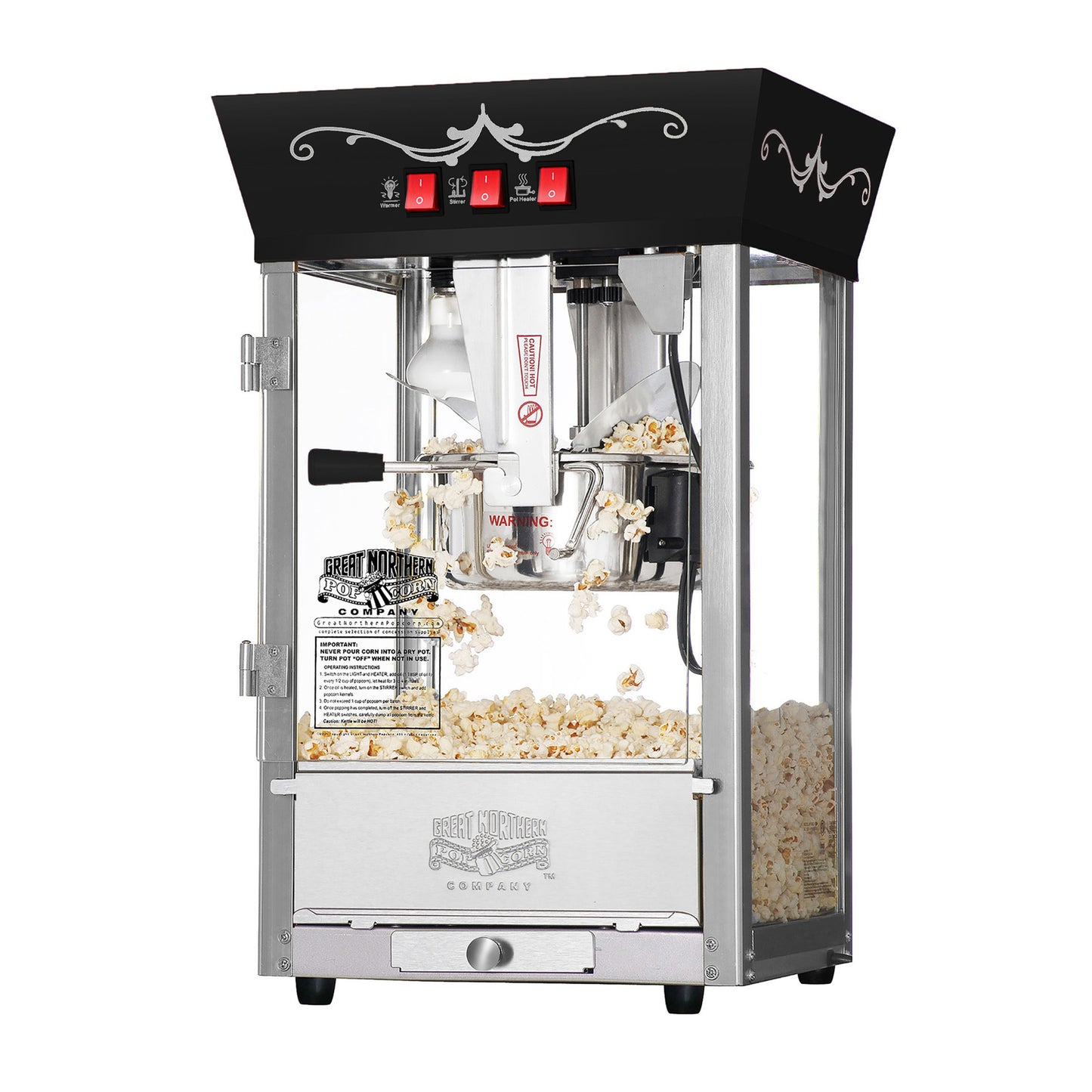 Popcorn Machine with Cart – 8oz Popper with Stainless-Steel Kettle by Great Northern Popcorn (Black)