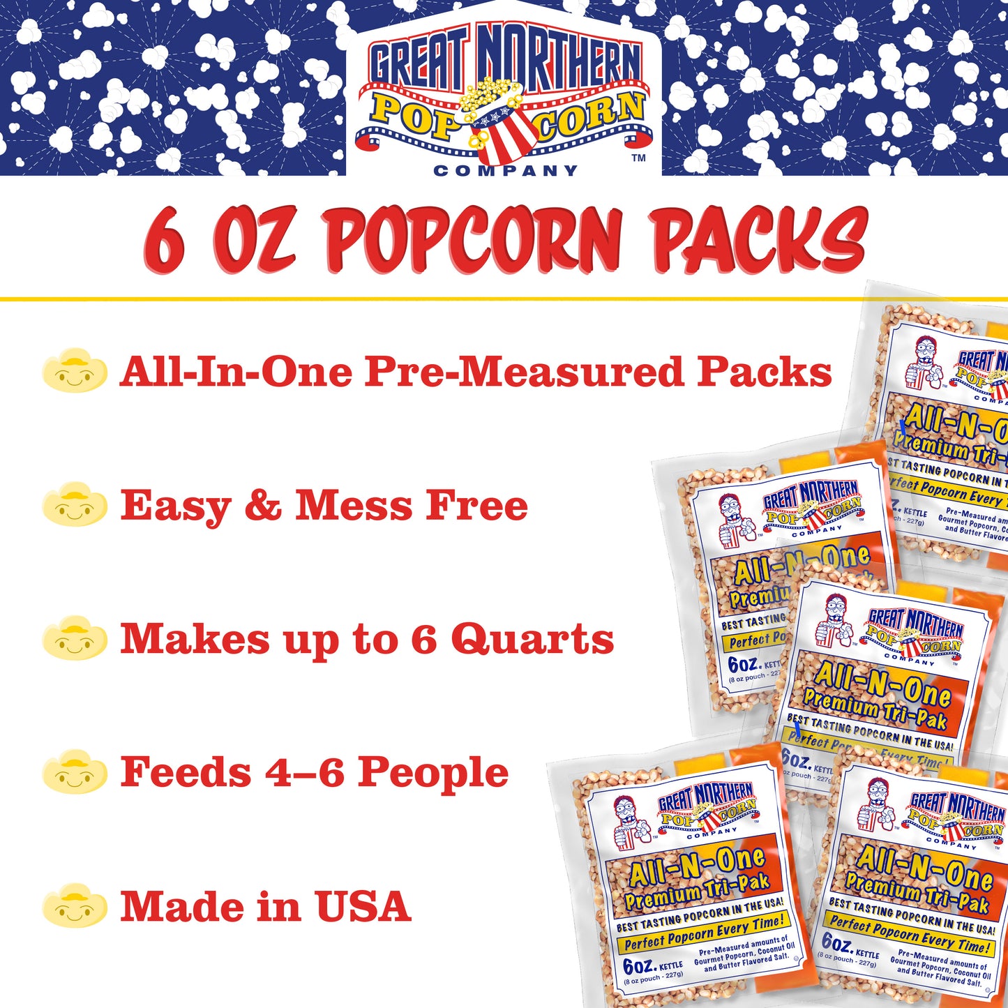 6 Ounce Popcorn, Salt and Oil All-in-One Packets - Case of 12