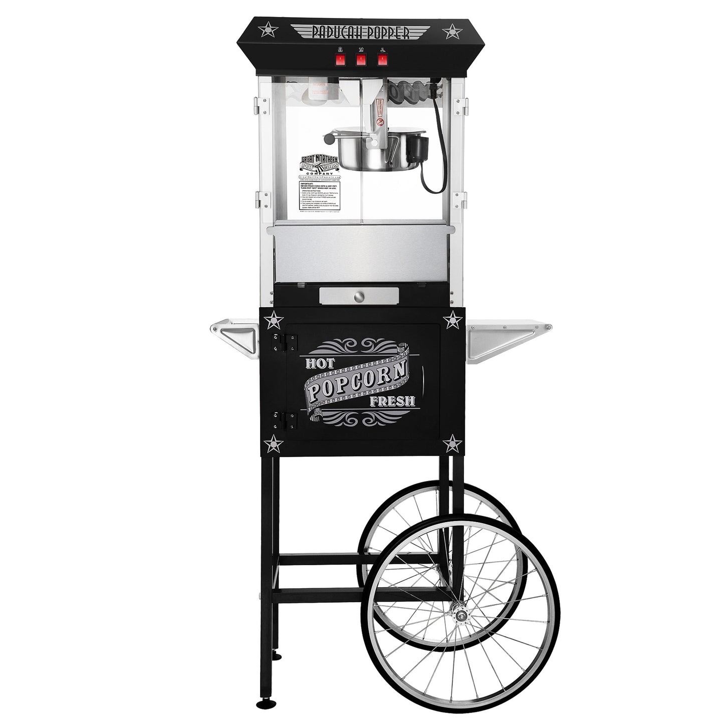 Paducah Popcorn Machine with Cart and 8 Ounce Kettle - Black
