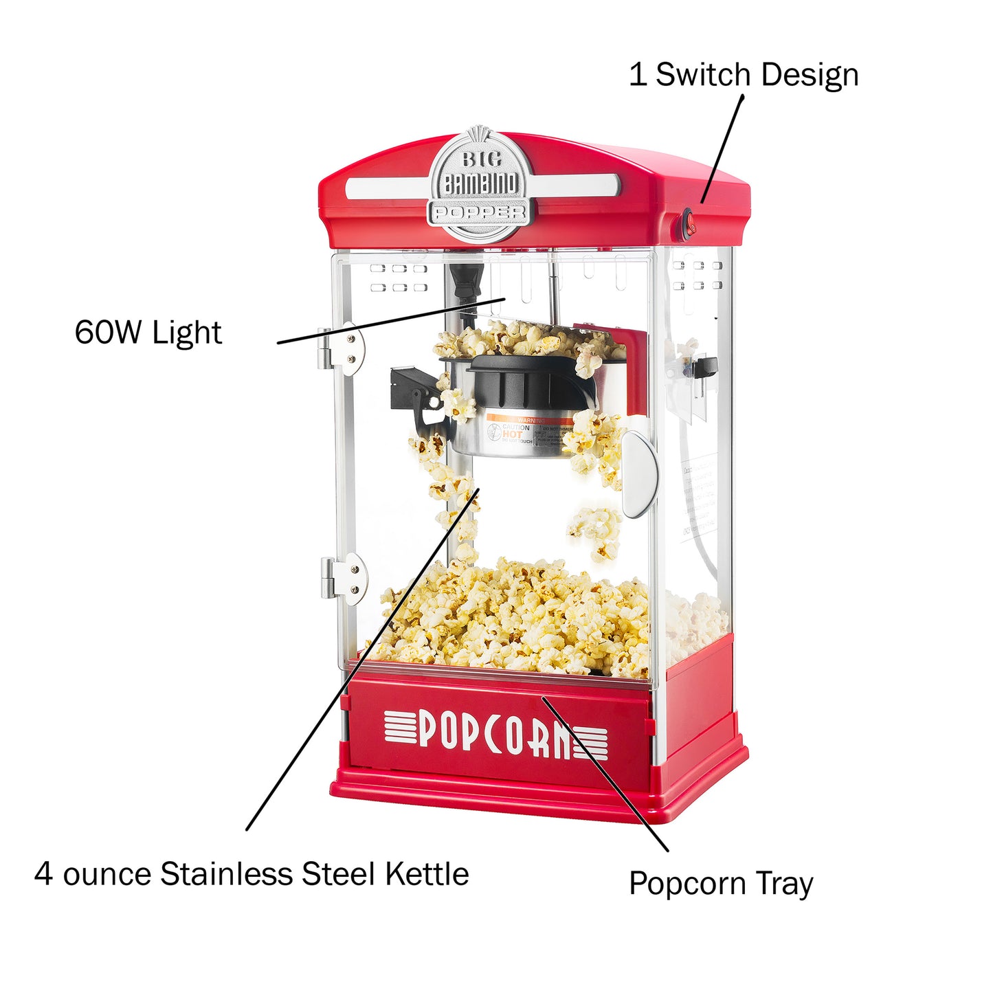 Big Bambino Countertop Popcorn Machine with 4 Ounce Kettle - Red