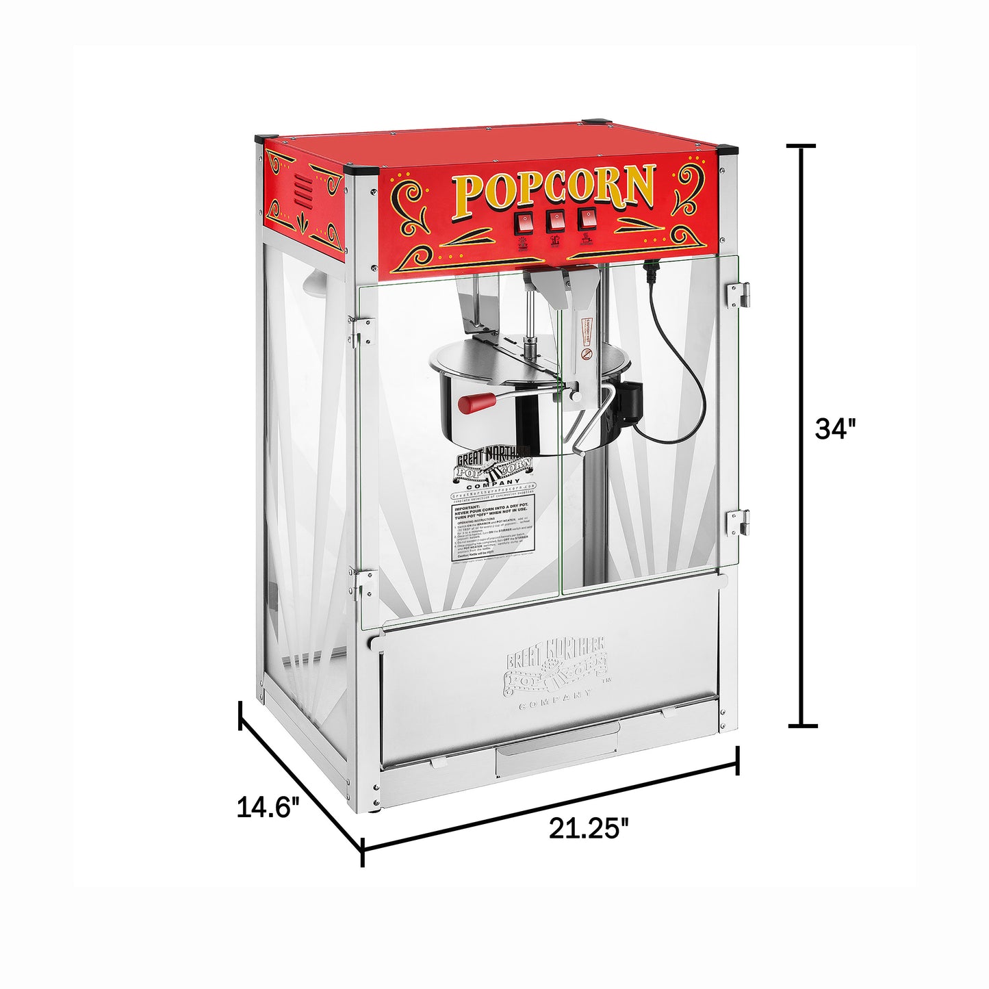 Midway Marvel Countertop Popcorn Machine with 16 Ounce Kettle - Red