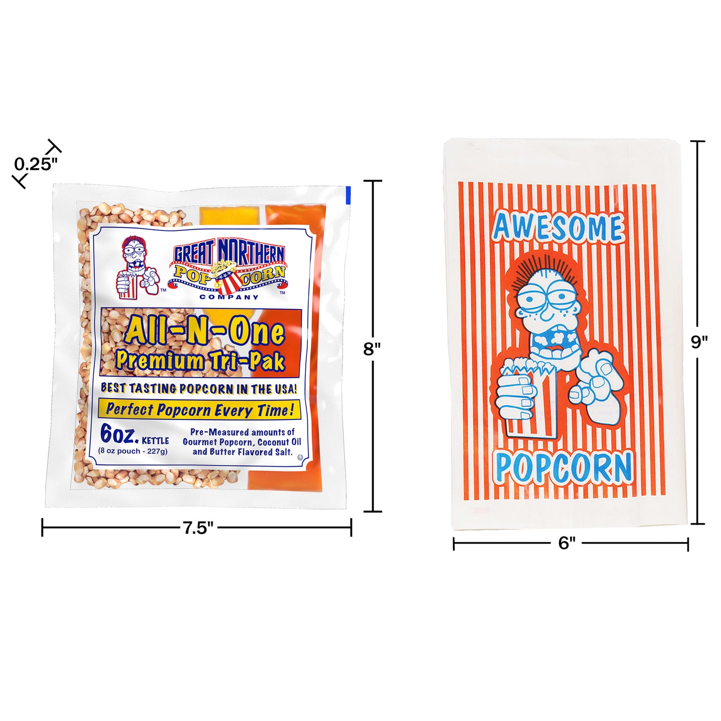 100 Popcorn Bags and 6 Ounce All-in-One Popcorn Packs  – Case of 12