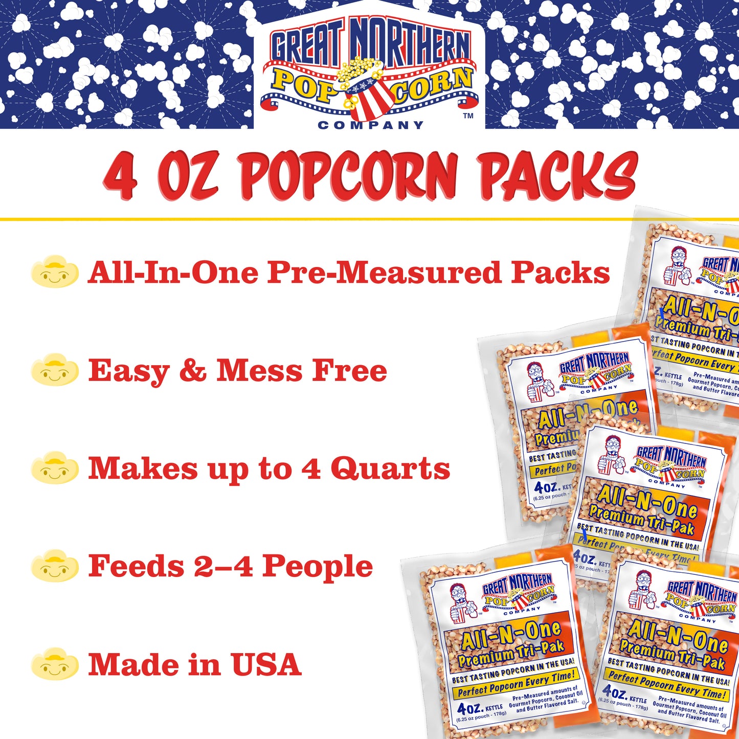 Big Bambino Popcorn Machine  with  4 Oz Kettle and 24 Pack of All-In-One Popcorn Kernel Packets - Blue