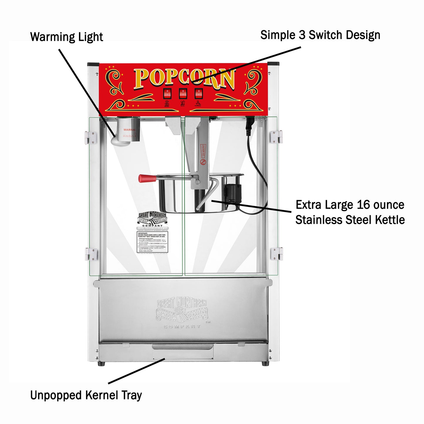 Midway Marvel Countertop Popcorn Machine with 16 Ounce Kettle - Red
