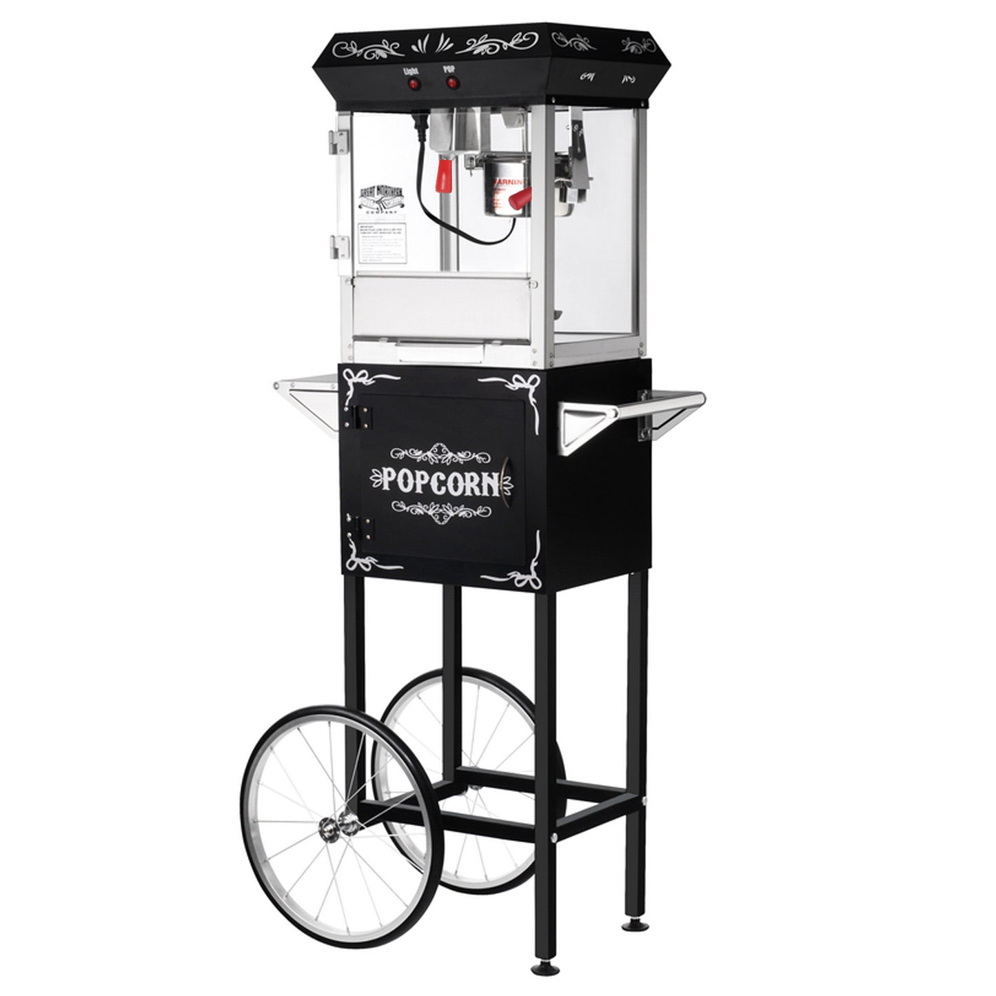 Foundation Popcorn Machine with Cart and 8 Ounce Kettle - Black