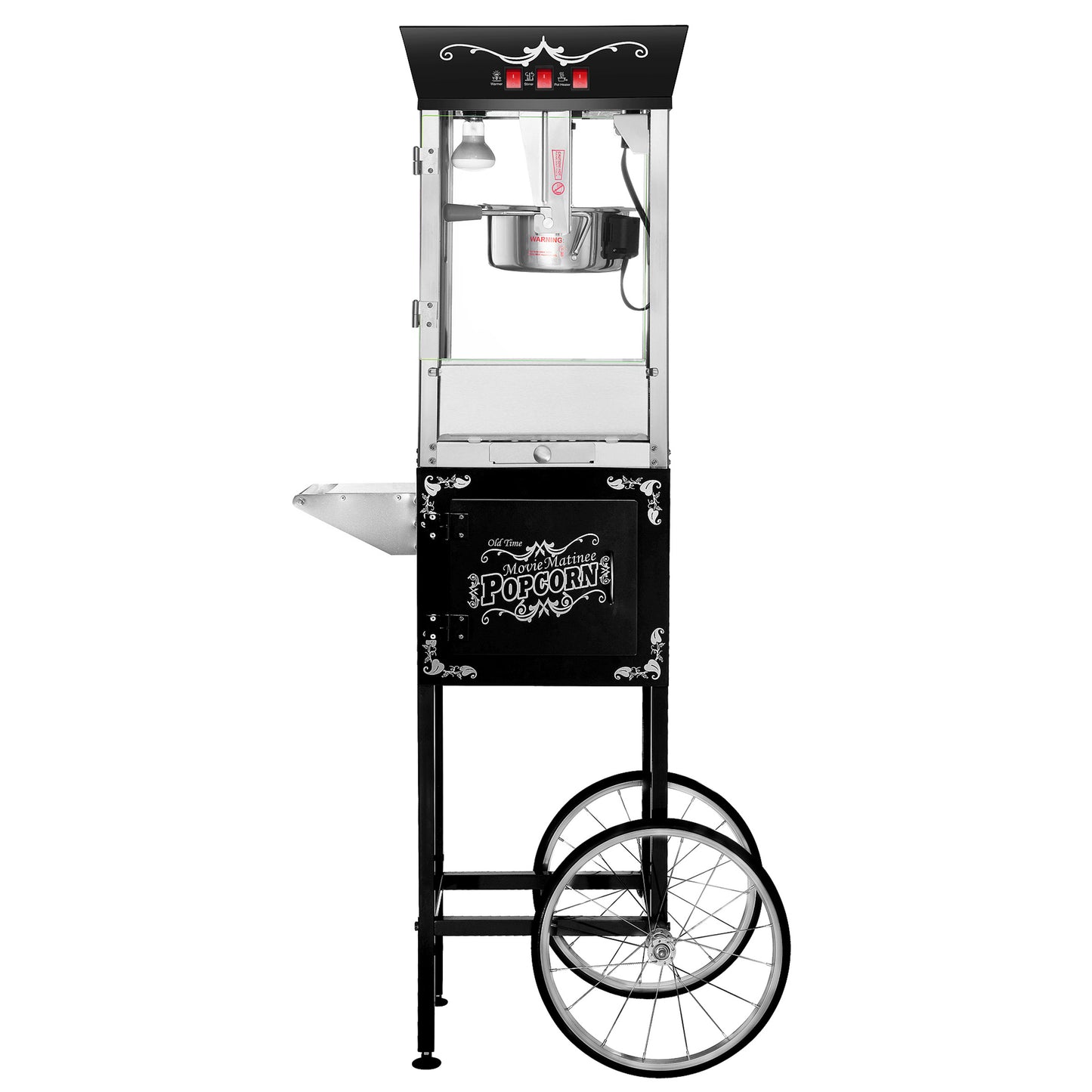 Matinee Popcorn Machine with Cart, 8 Ounce Kettle and  5 All-In-One Popcorn Packs - Black