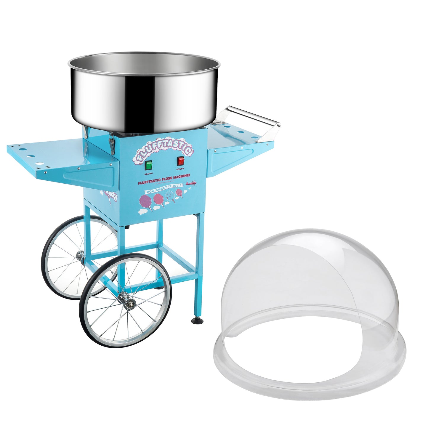 Flufftastic Cotton Candy Machine, Cart and Bubble Shield - Blue