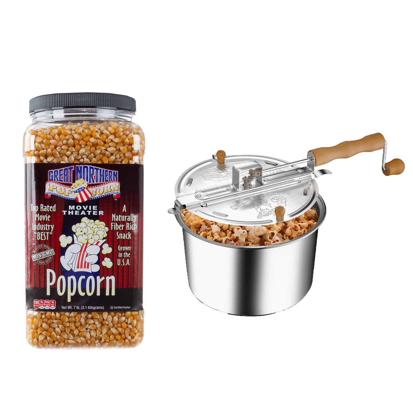 6.5 Quart Stainless Steel Stovetop Popcorn Maker with 7 Pounds of Popcorn Kernels